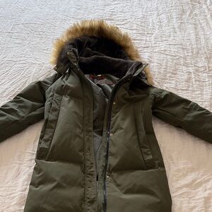 Vince Camuto Olive Green parka with Faux Fur Hood